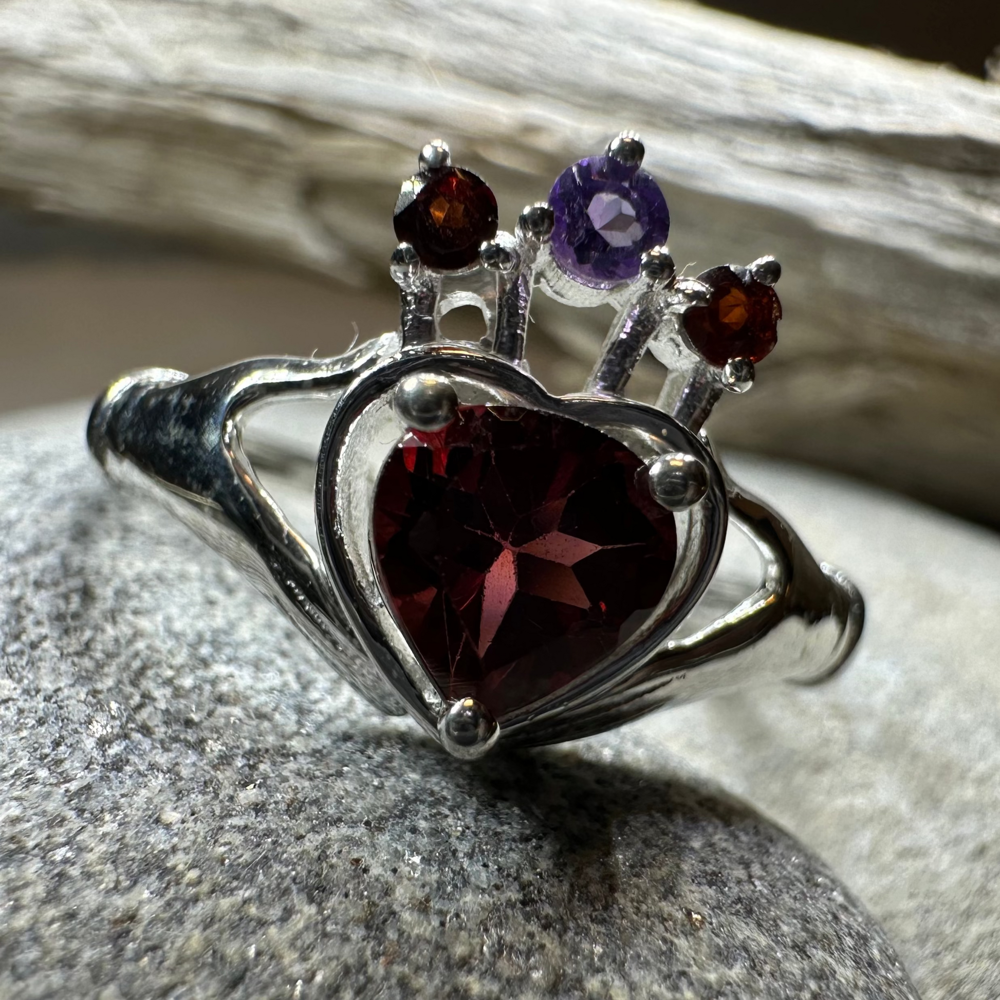 Royal Garnet Irish Claddagh Ring in Sterling Silver — view 4