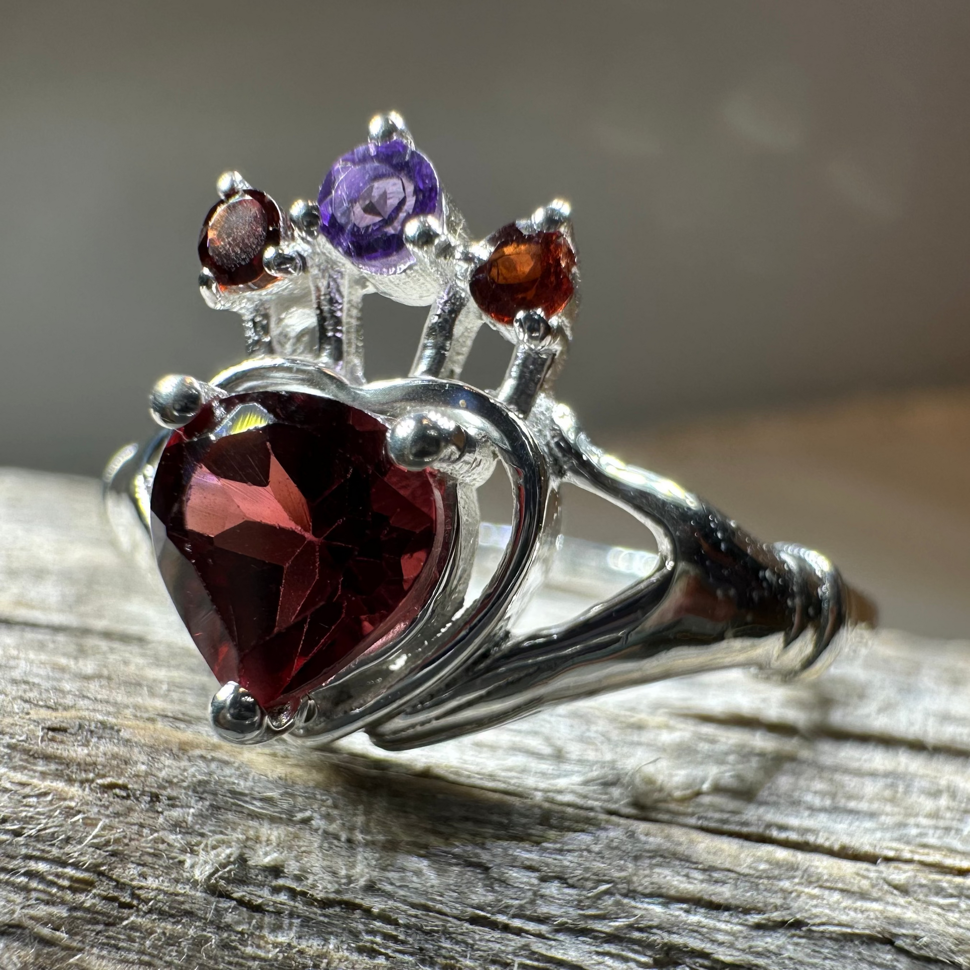 Royal Garnet Irish Claddagh Ring in Sterling Silver — view 7