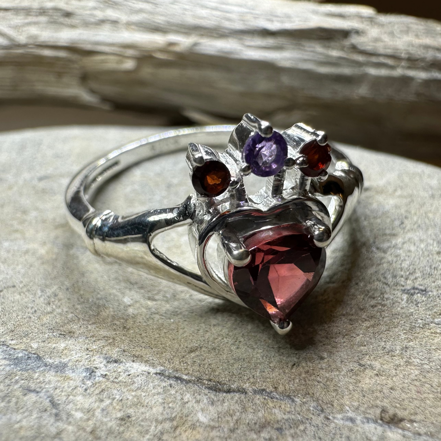 Royal Garnet Irish Claddagh Ring in Sterling Silver — view 5