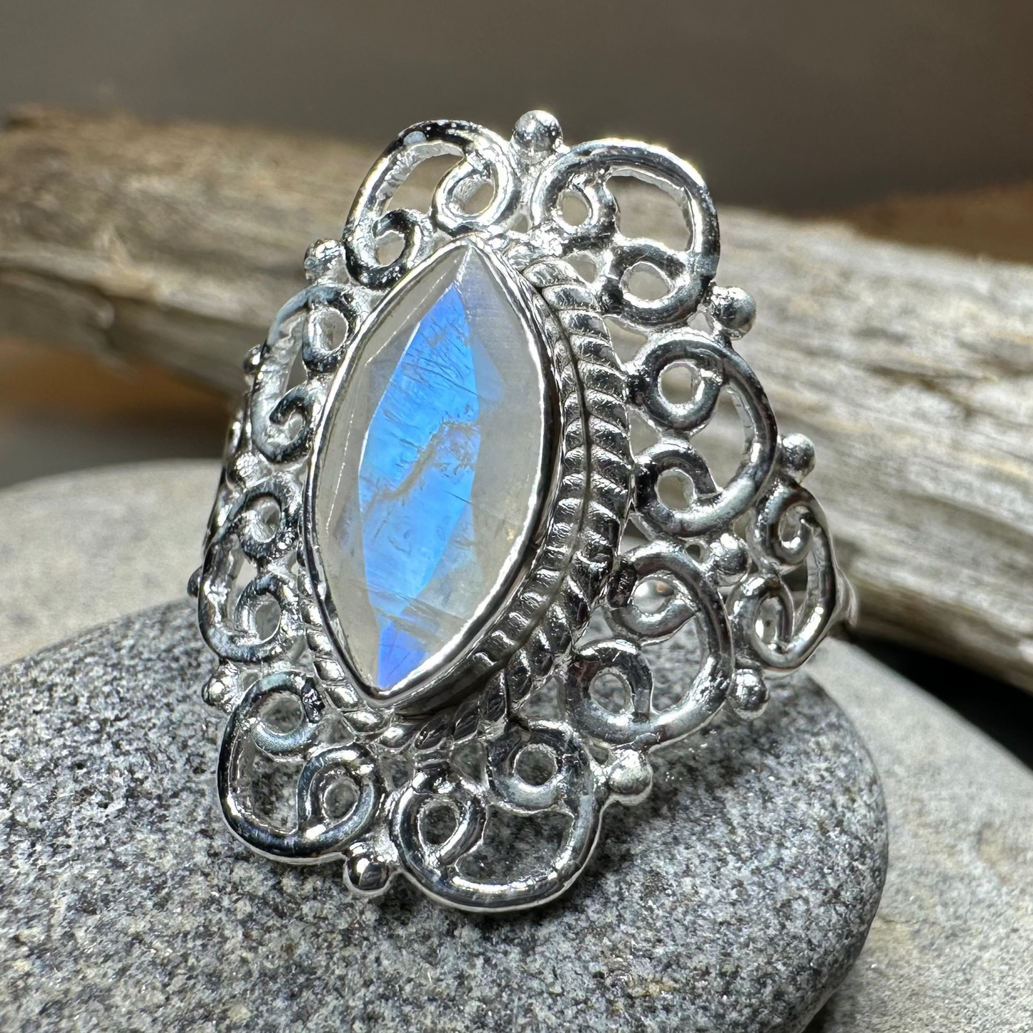 Orenda Celtic Spiral Moonstone Ring in Sterling Silver — view 4