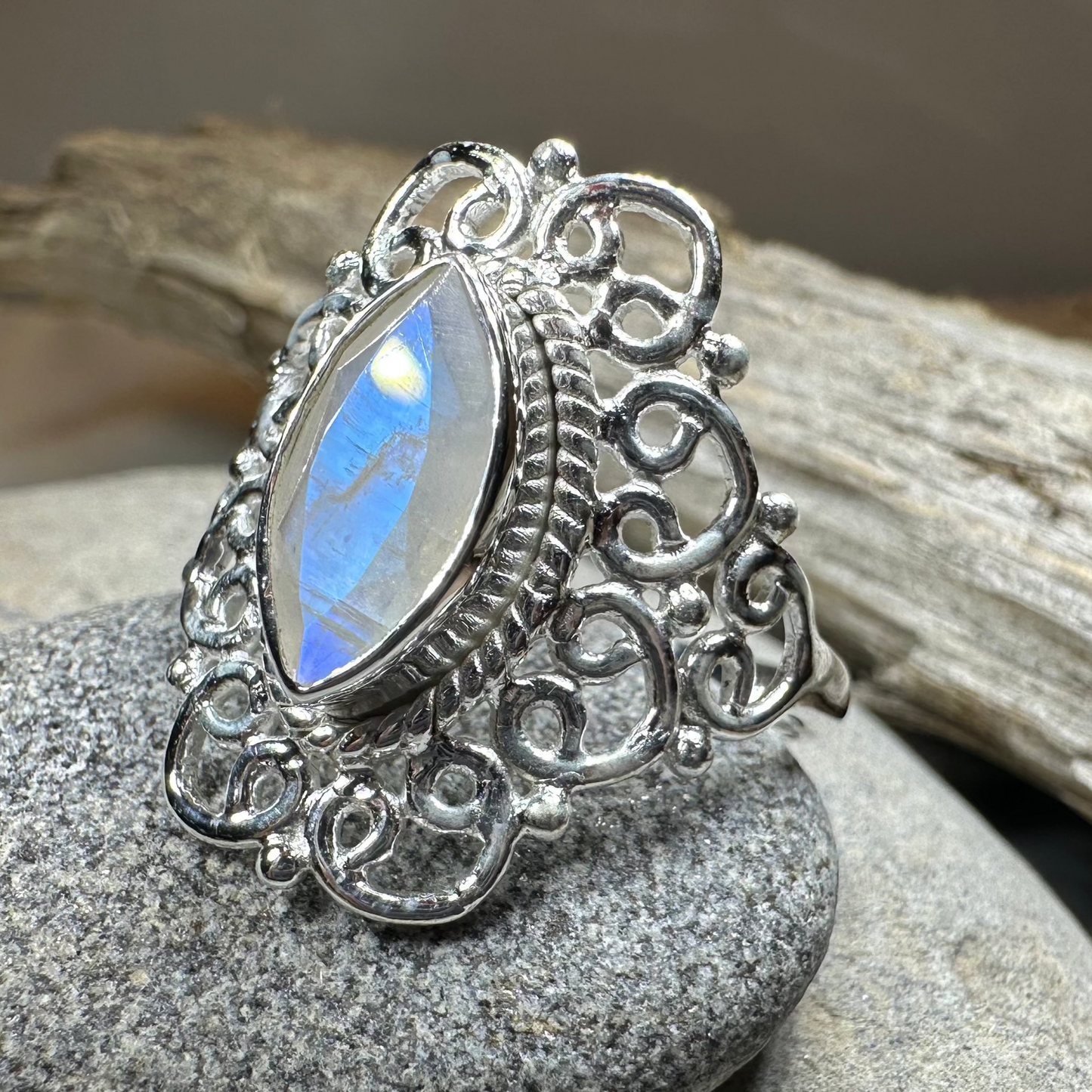 Orenda Celtic Spiral Moonstone Ring in Sterling Silver — view 10