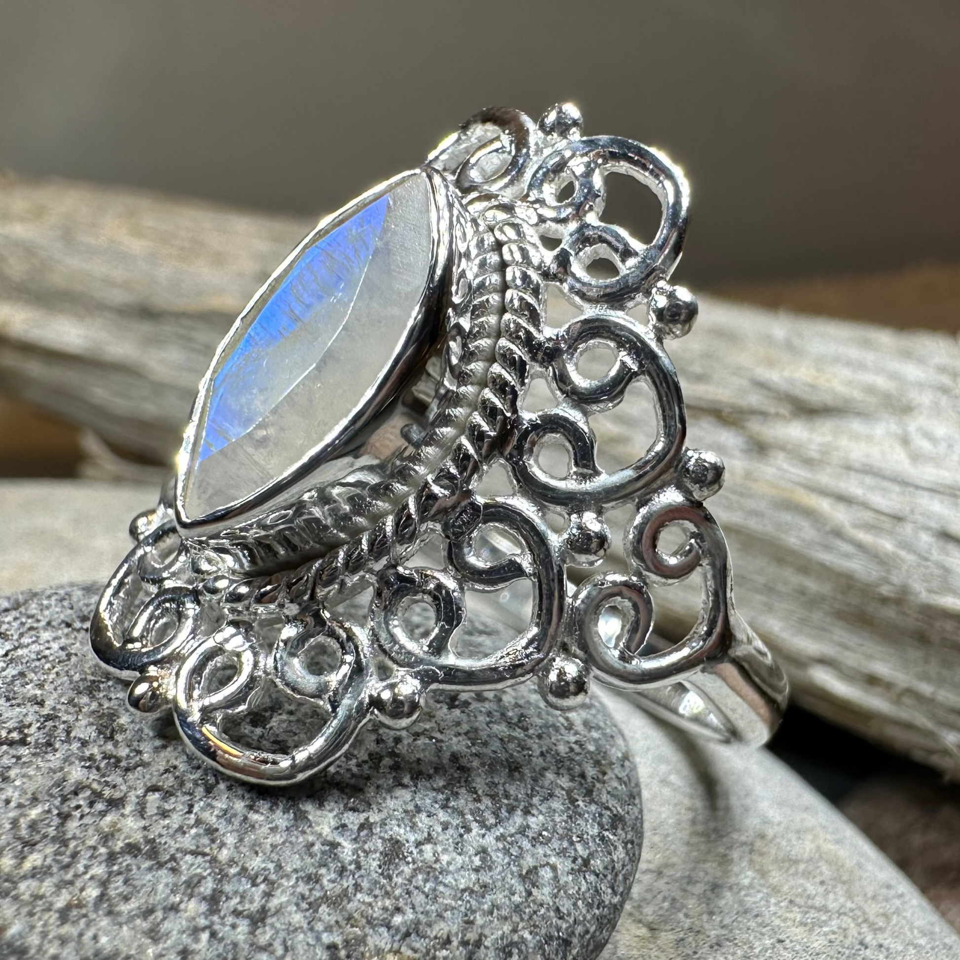 Orenda Celtic Spiral Moonstone Ring in Sterling Silver — view 8
