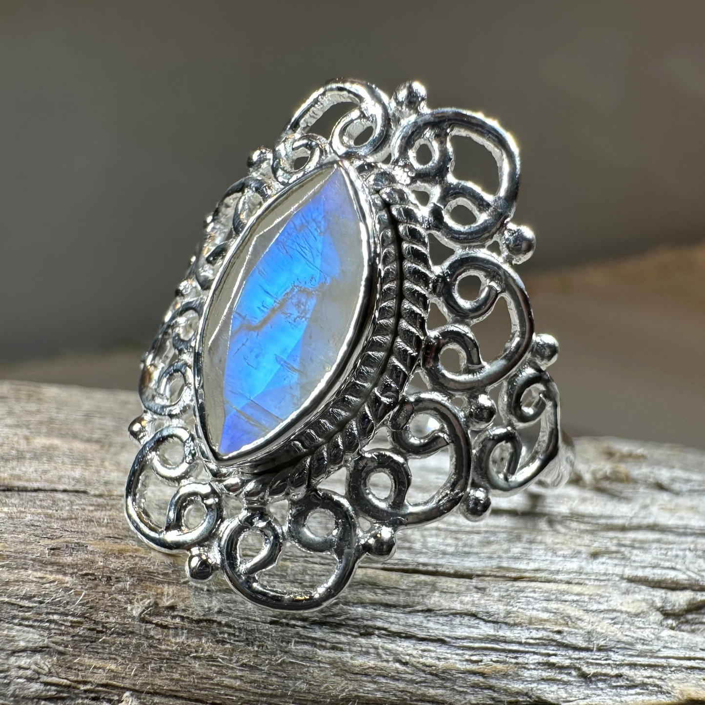 Orenda Celtic Spiral Moonstone Ring in Sterling Silver — view 9