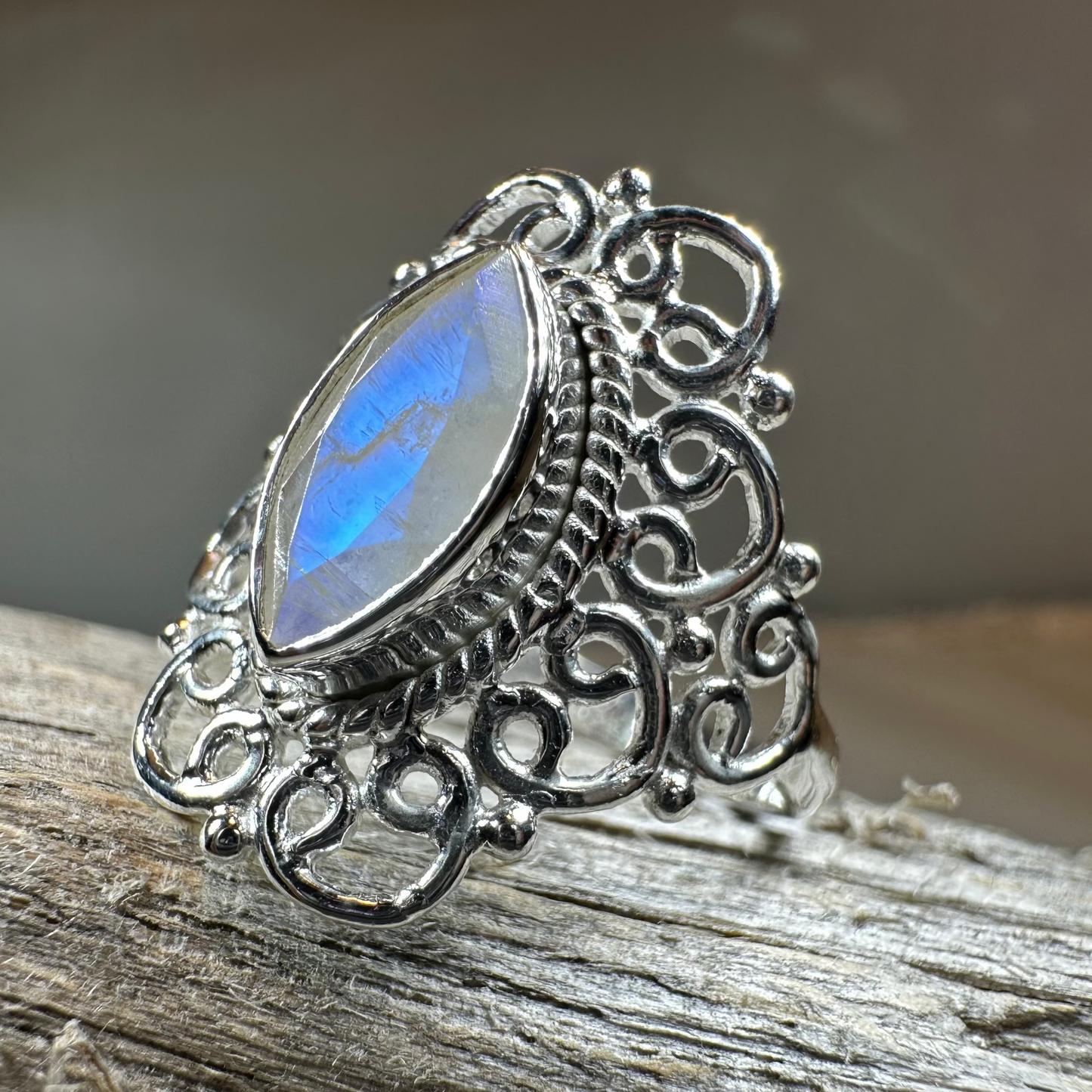 Orenda Celtic Spiral Moonstone Ring in Sterling Silver — view 7