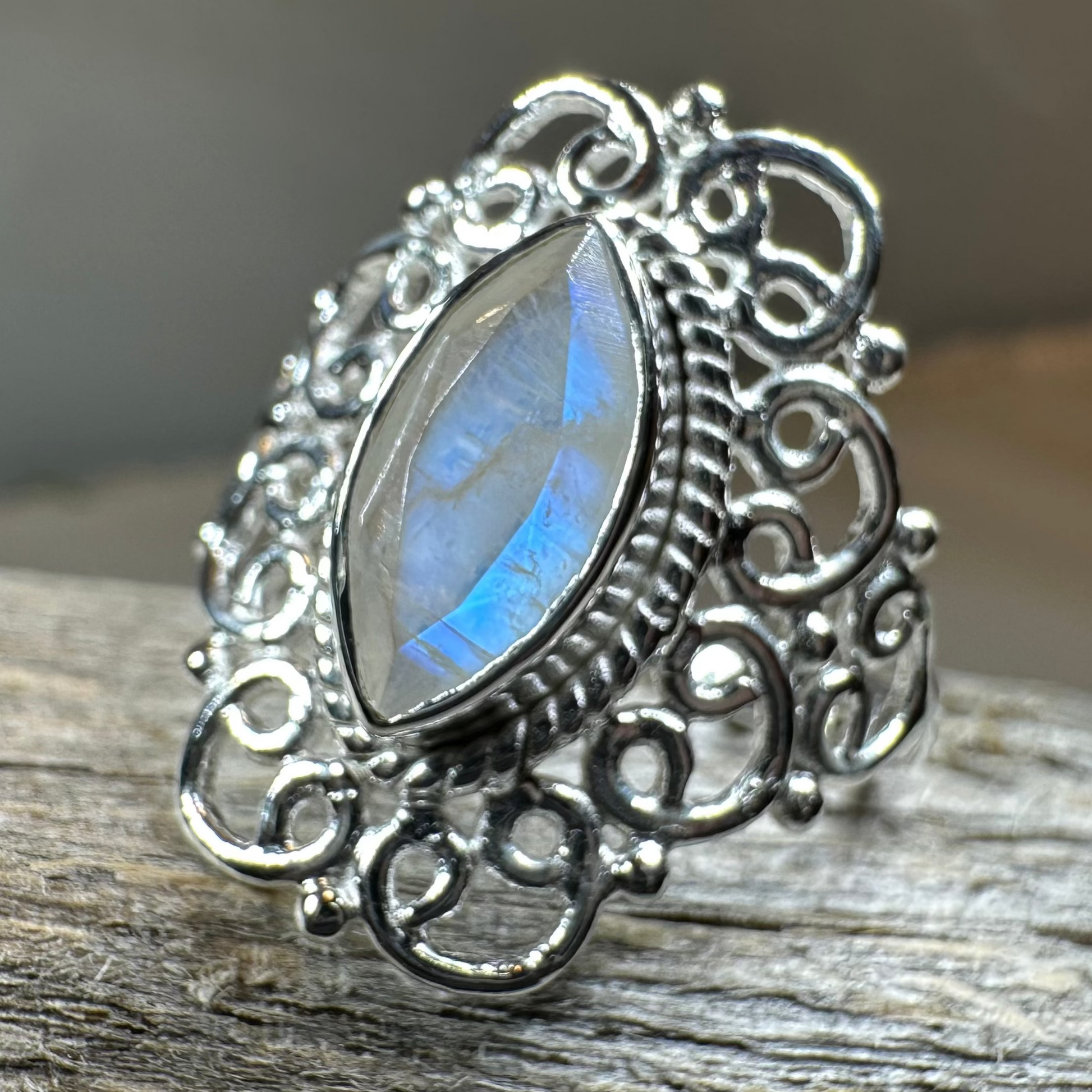 Orenda Celtic Spiral Moonstone Ring in Sterling Silver — view 6