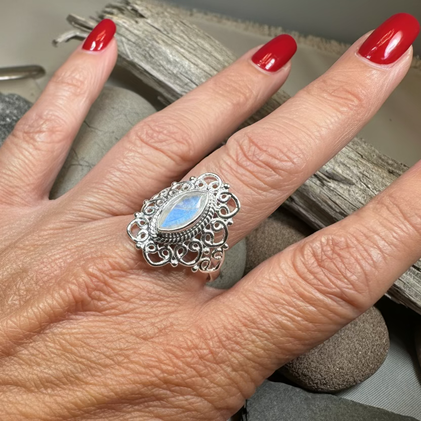 Orenda Celtic Spiral Moonstone Ring in Sterling Silver — view 3