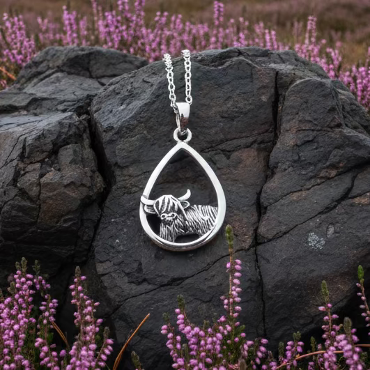 Little Hamish Highland Cow Necklace in Sterling Silver
