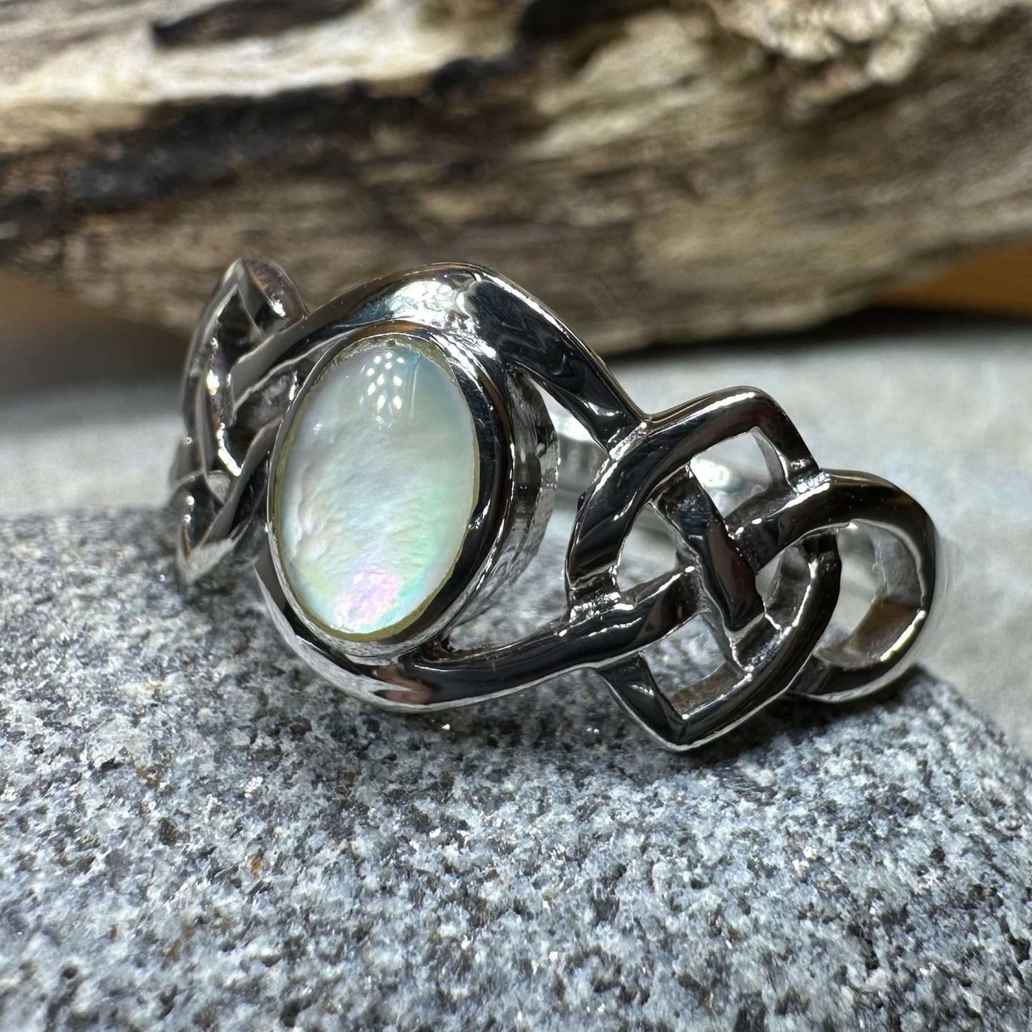 Mina Celtic Knot Ring with Mother of Pearl — view 8