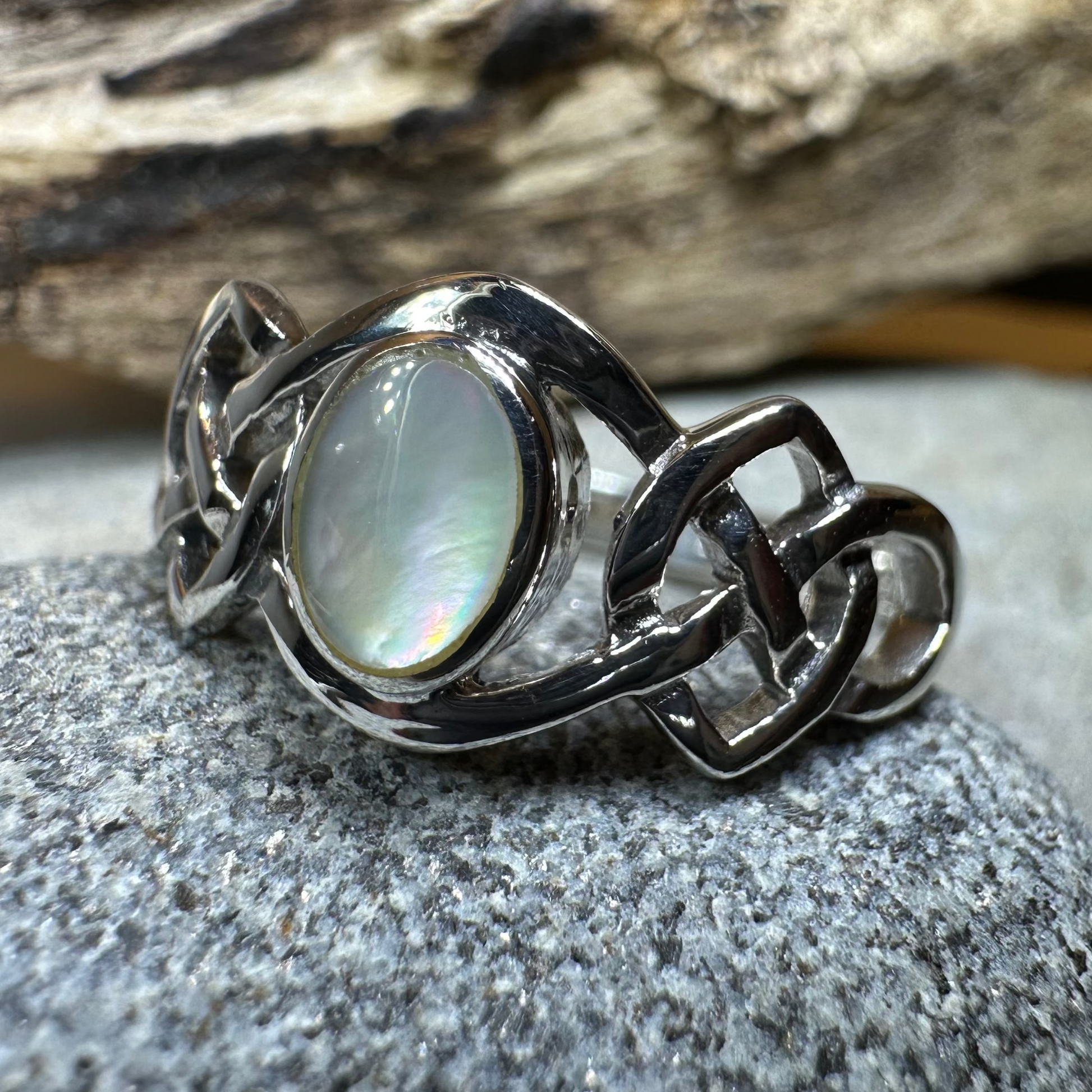 Mina Celtic Knot Ring with Mother of Pearl — view 6