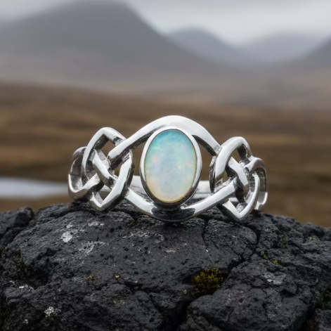 Mina Celtic Knot Ring with Mother of Pearl in sterling silver