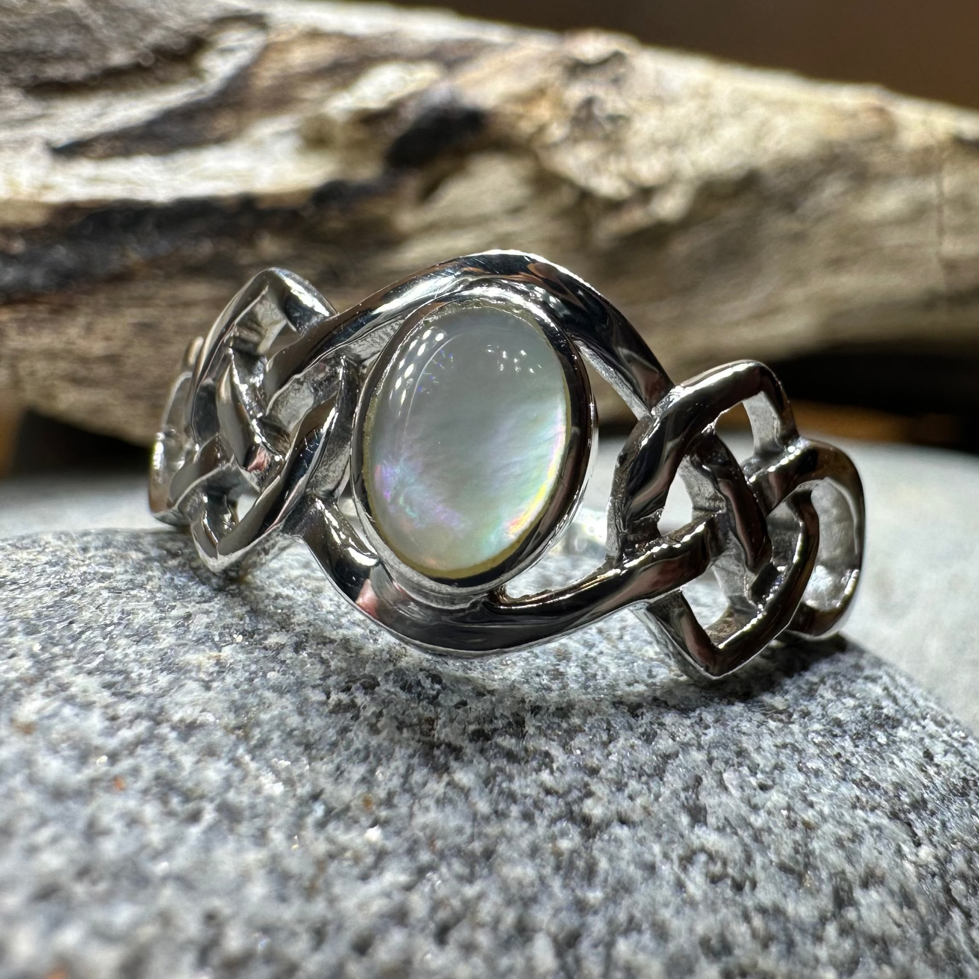 Mina Celtic Knot Ring with Mother of Pearl — view 9
