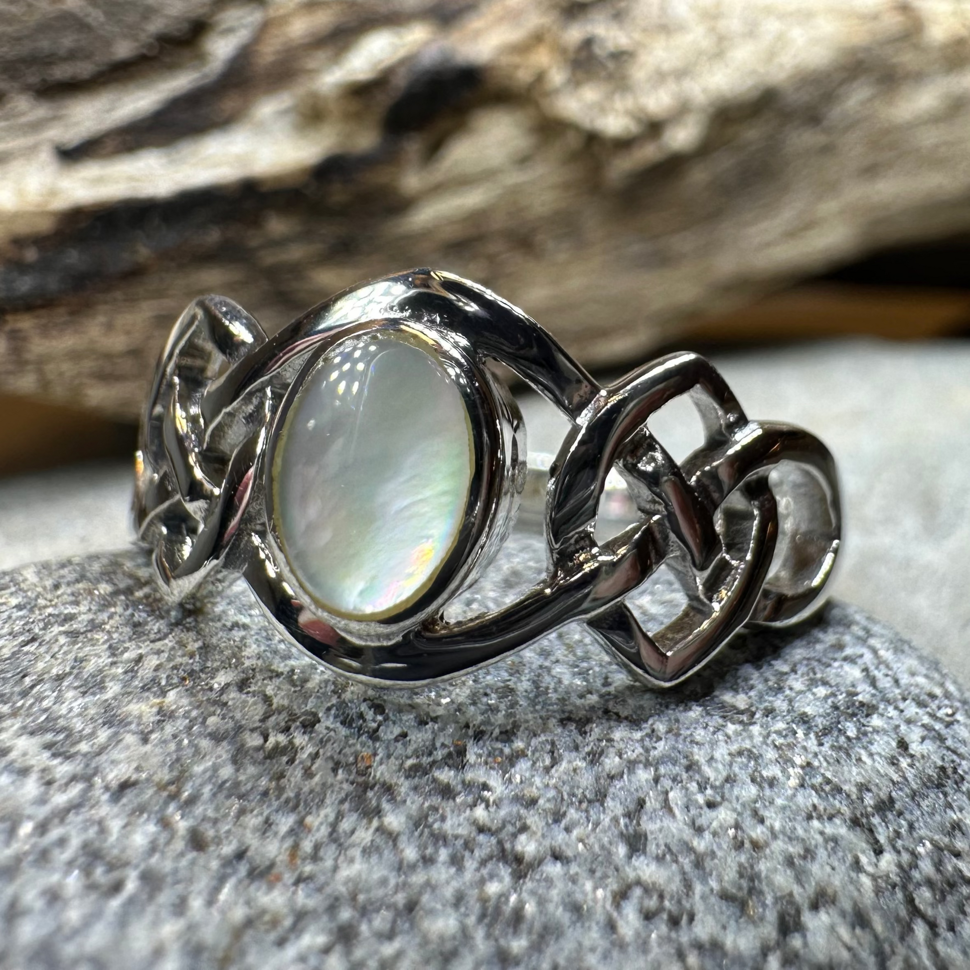 Mina Celtic Knot Ring with Mother of Pearl — view 4