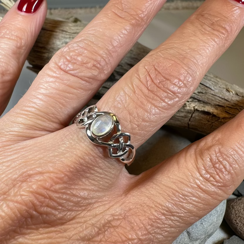 Mina Celtic Knot Ring with Mother of Pearl — view 5