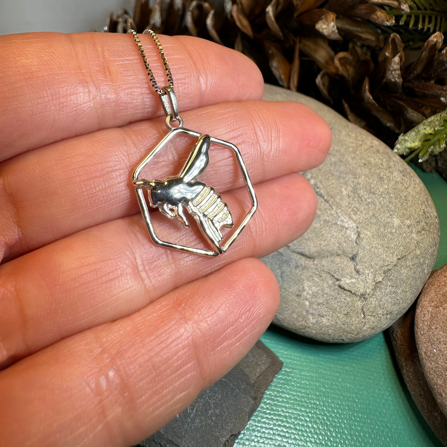 Honeycomb Bee Necklace — view 4