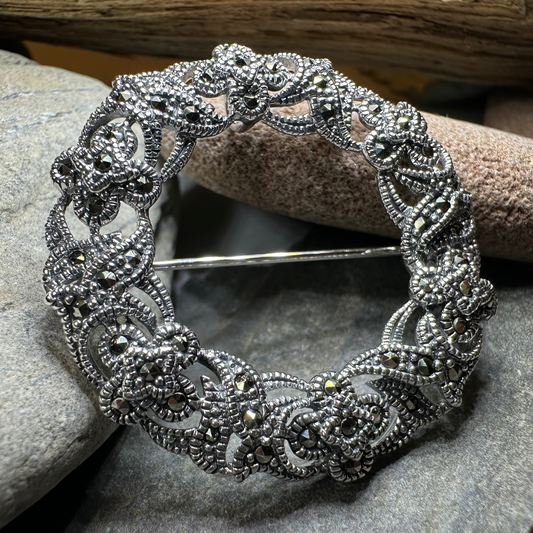 Loch Marcasite Celtic Knot Brooch in Sterling Silver