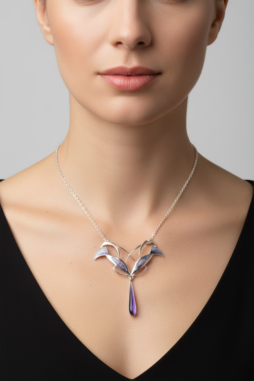 Dusty Purple Mackintosh Art Deco Necklace - Made in Scotland — view 7