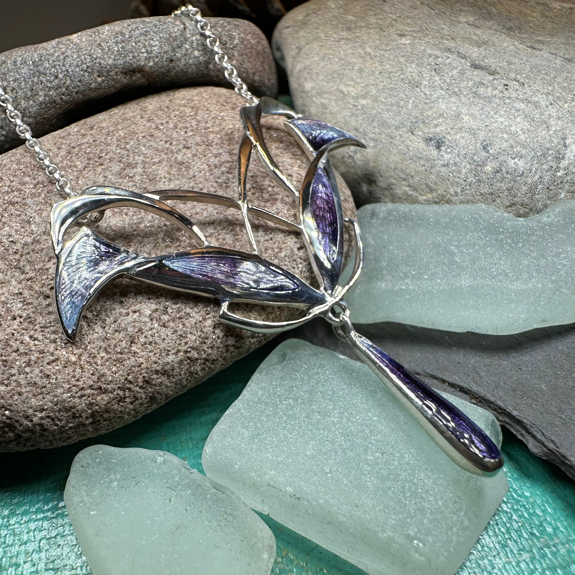 Dusty Purple Mackintosh Art Deco Necklace - Made in Scotland in sterling silver
