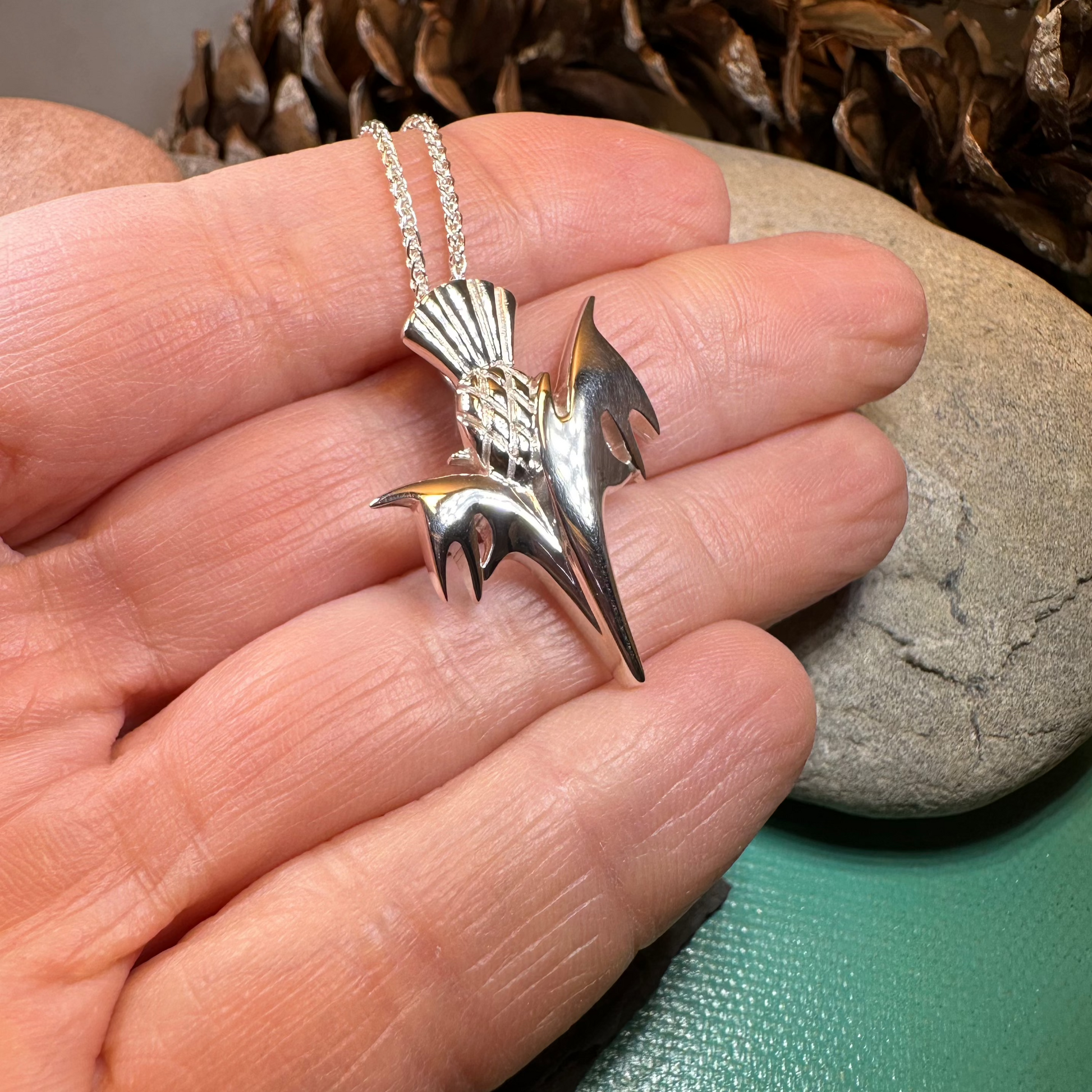 Vyolet Scottish Thistle Necklace in Sterling Silver — view 5