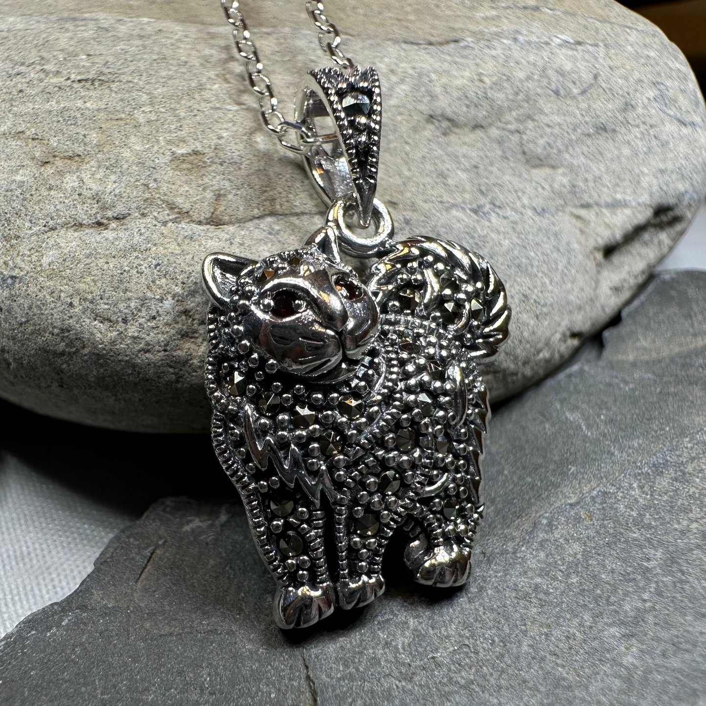 Simba Marcasite Cat Necklace in sterling silver