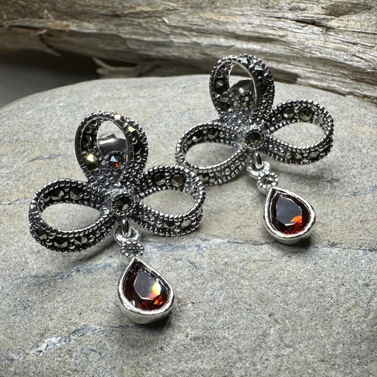 Gemstone Marcasite Bow Stud Earrings — view 3