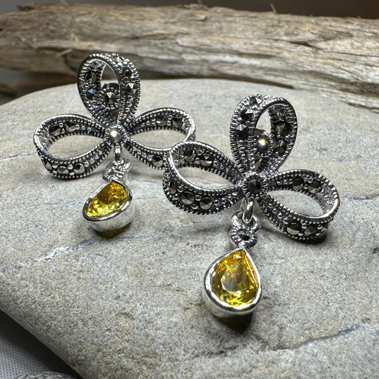 Gemstone Marcasite Bow Stud Earrings — view 10