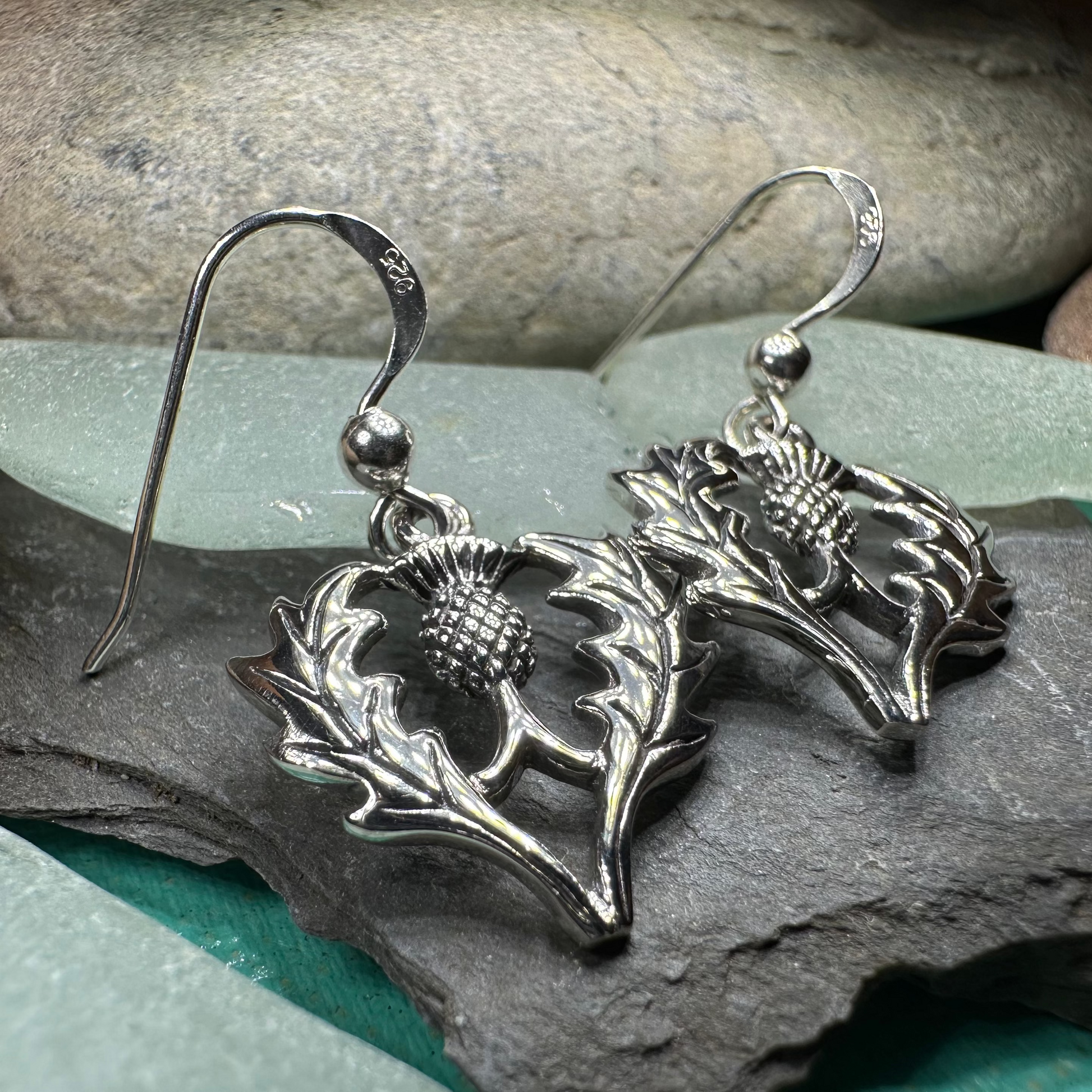 Bonnibel Scottish Thistle Earrings in Sterling Silver — view 5