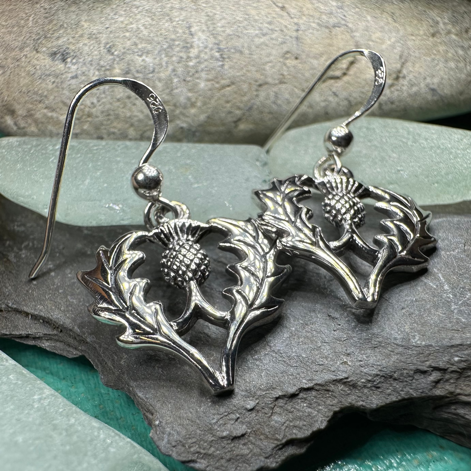 Bonnibel Scottish Thistle Earrings in Sterling Silver — view 3