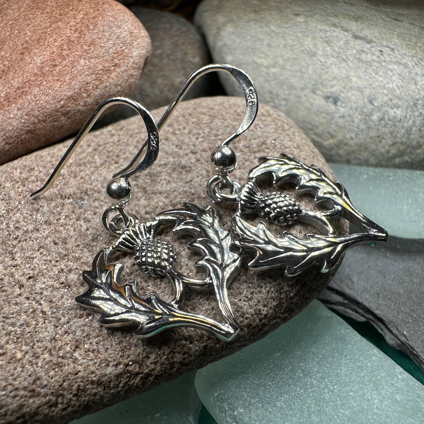 Bonnibel Scottish Thistle Earrings in Sterling Silver — view 4