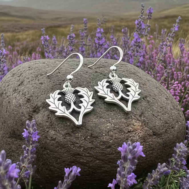 Bonnibel Scottish Thistle Earrings in Sterling Silver — view 7