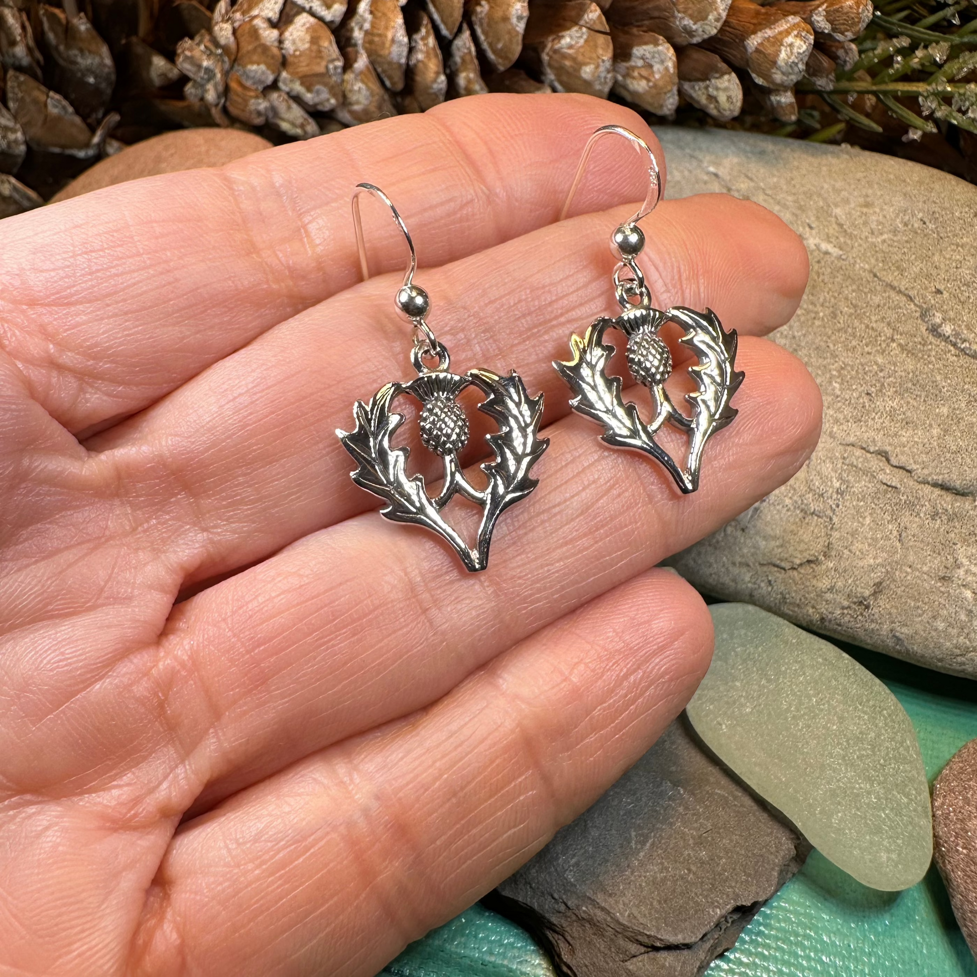 Bonnibel Scottish Thistle Earrings in Sterling Silver — view 6
