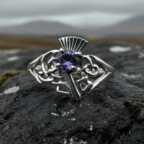 Ailean Scottish Thistle Amethyst Ring