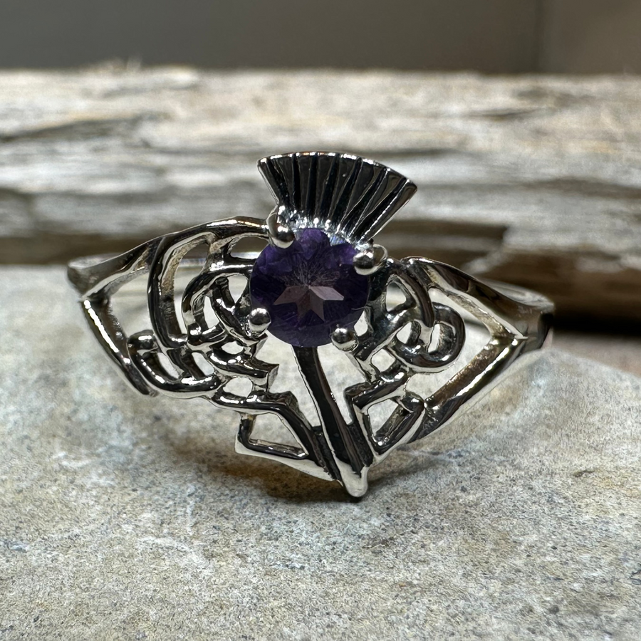 Ailean Scottish Thistle Amethyst Ring