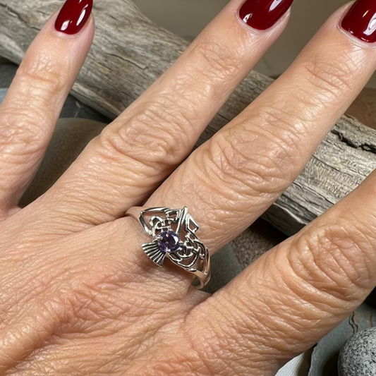 Ailean Scottish Thistle Amethyst Ring in Sterling Silver
