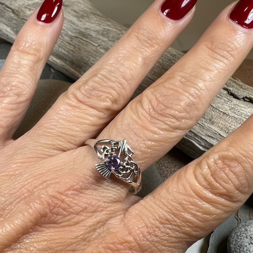 Ailean Scottish Thistle Amethyst Ring