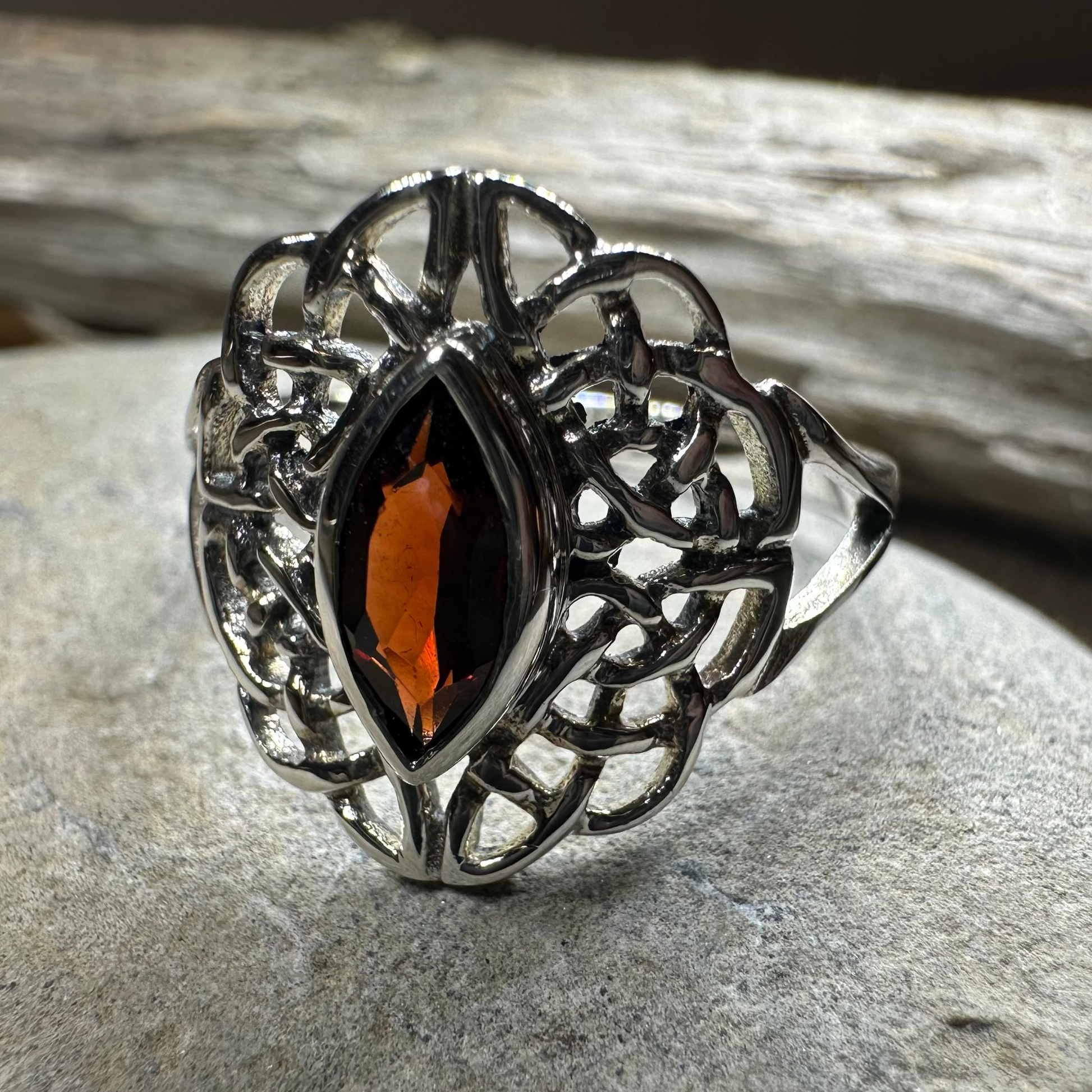 Leanna Garnet Celtic Knot Ring in Sterling Silver — view 10