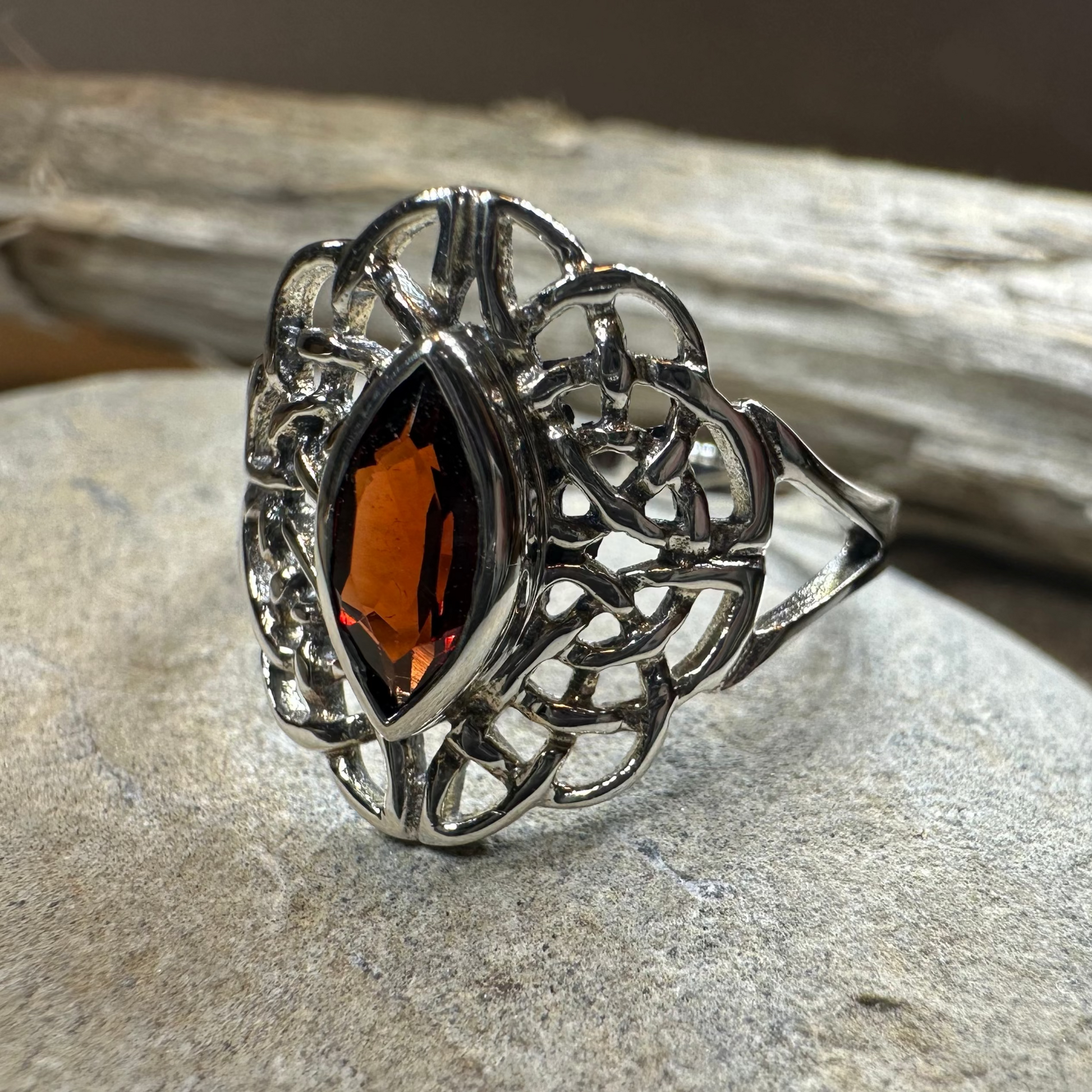 Leanna Garnet Celtic Knot Ring in Sterling Silver — view 7