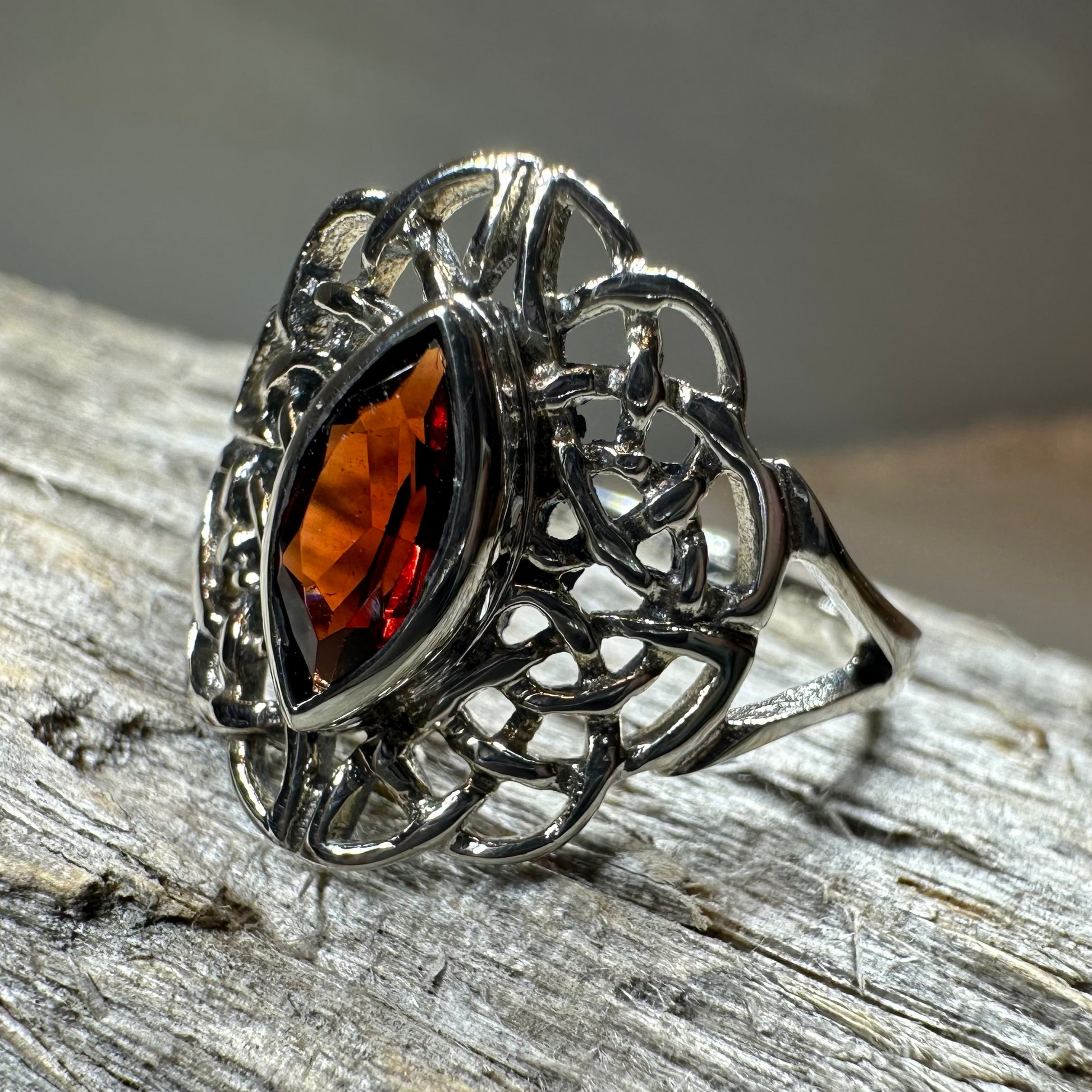 Leanna Garnet Celtic Knot Ring in Sterling Silver — view 5