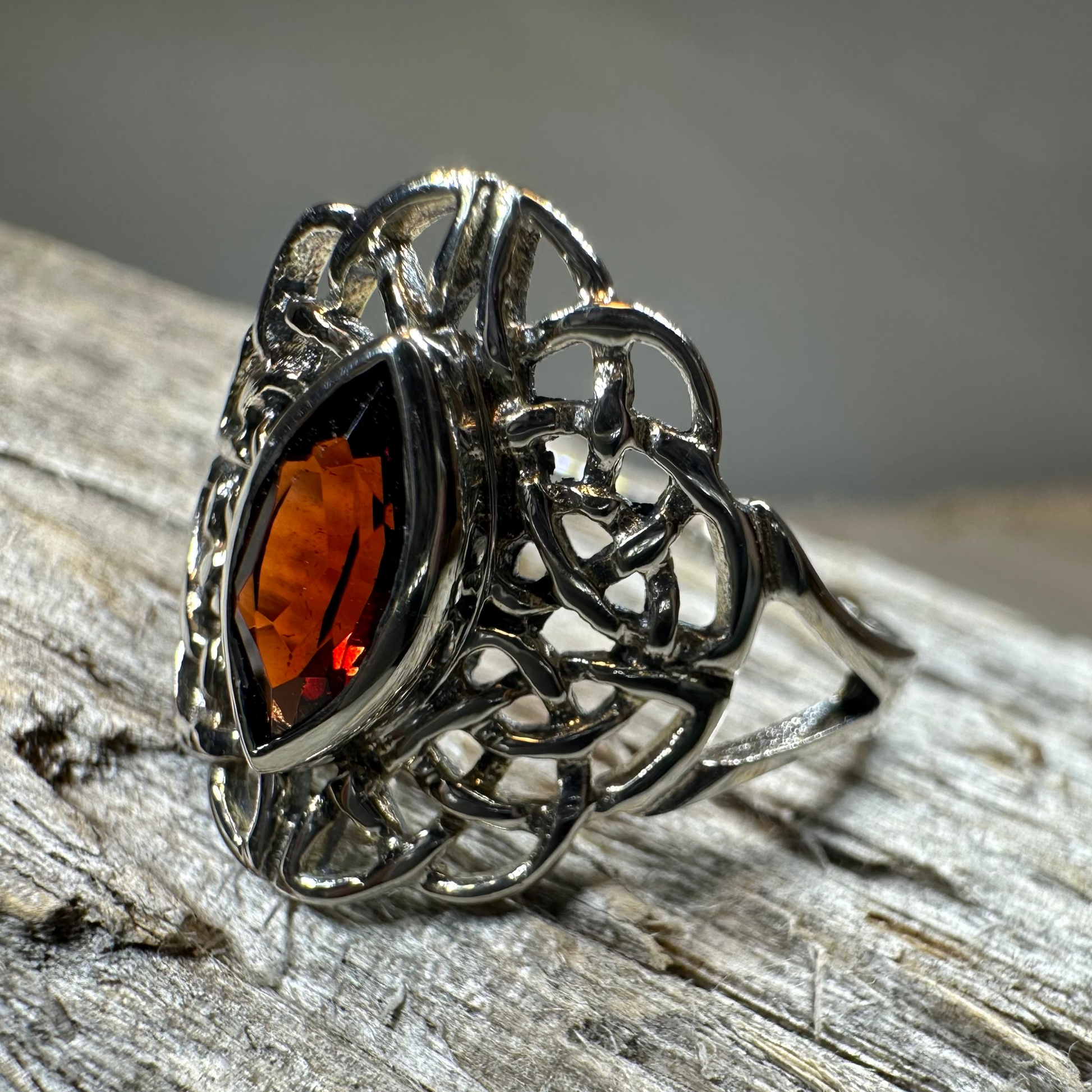 Leanna Garnet Celtic Knot Ring in Sterling Silver — view 4
