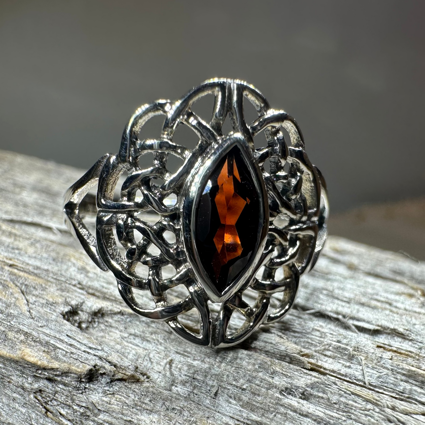Leanna Garnet Celtic Knot Ring in Sterling Silver — view 3