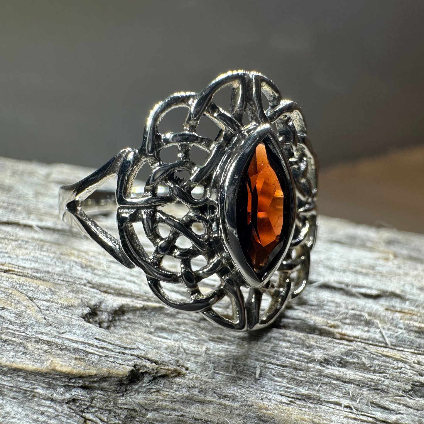 Leanna Garnet Celtic Knot Ring in Sterling Silver — view 9
