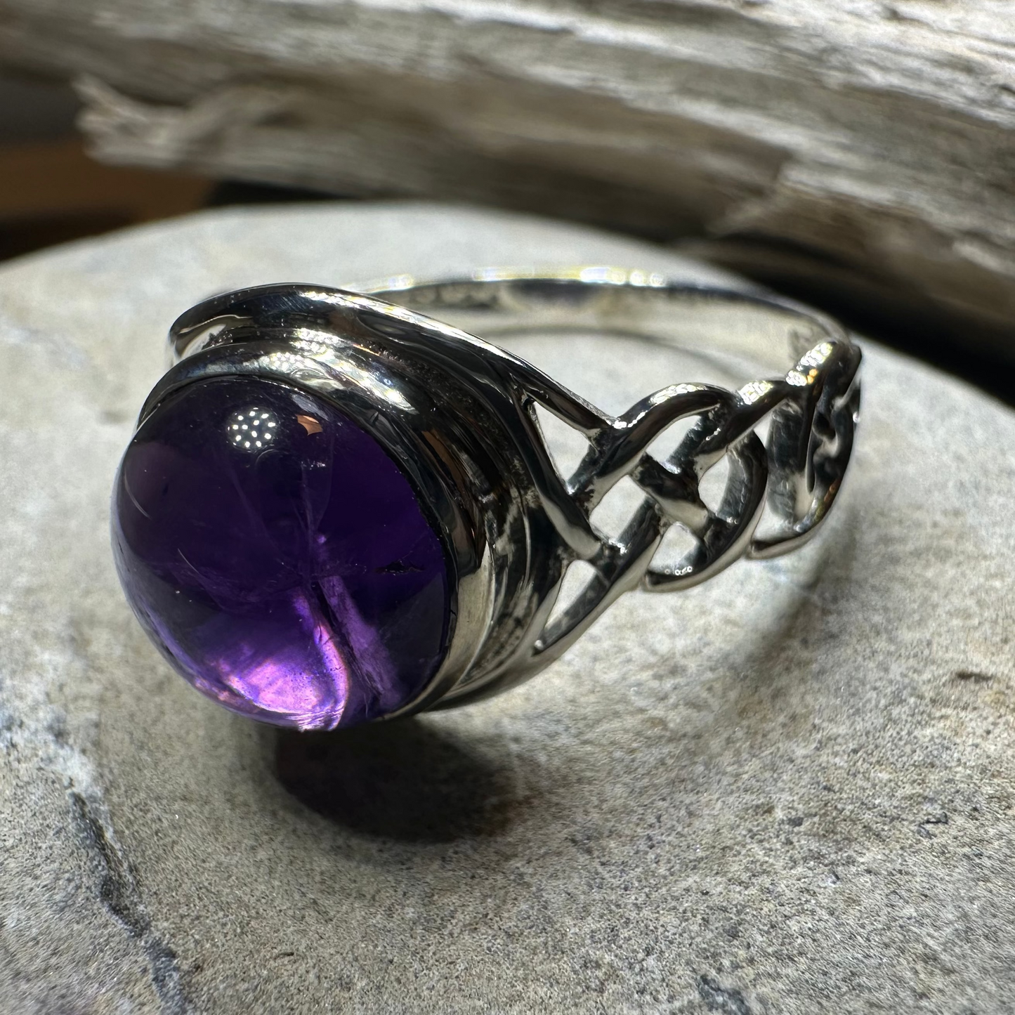 Faye Celtic Knot Amethyst Ring in Sterling Silver — view 4
