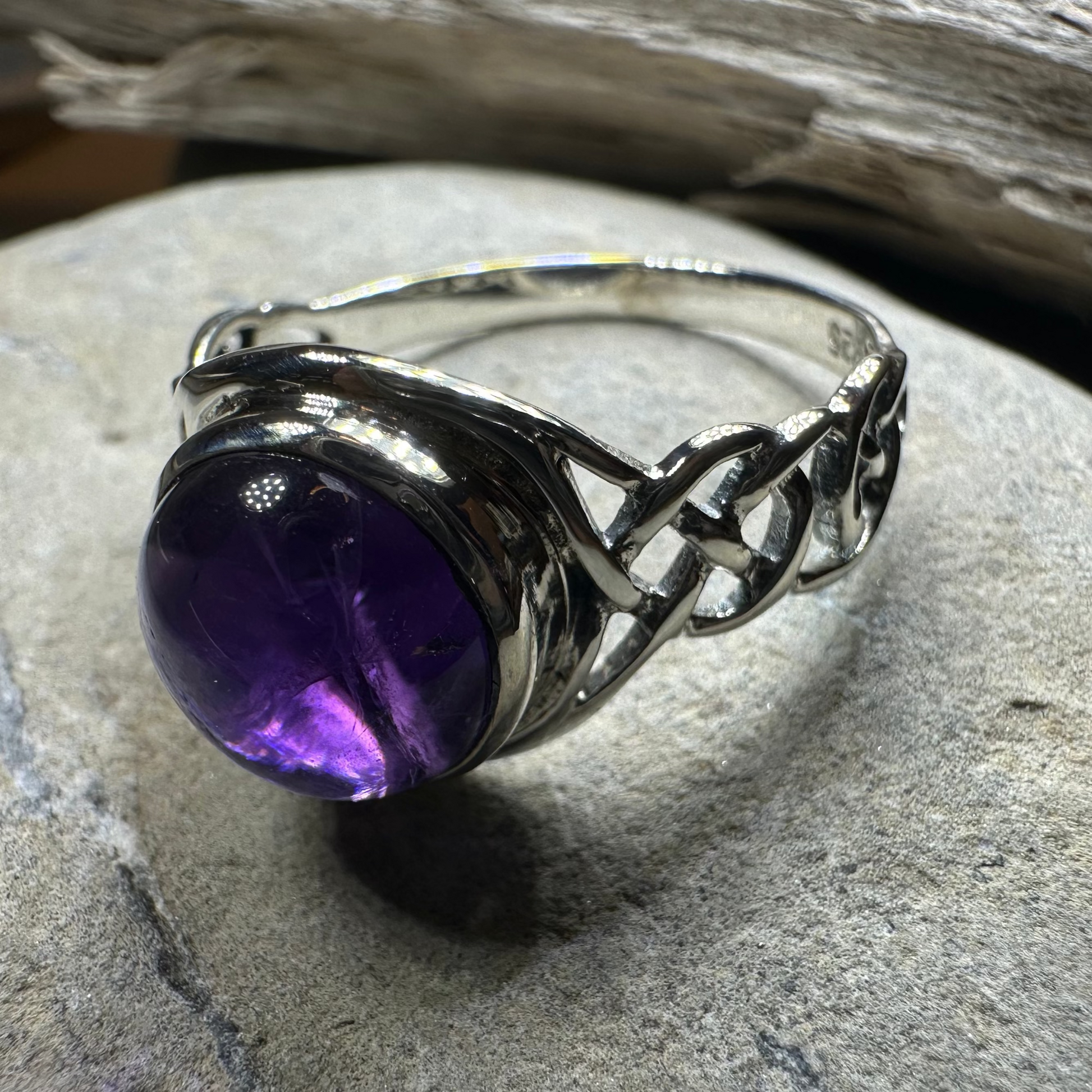 Faye Celtic Knot Amethyst Ring in Sterling Silver — view 3