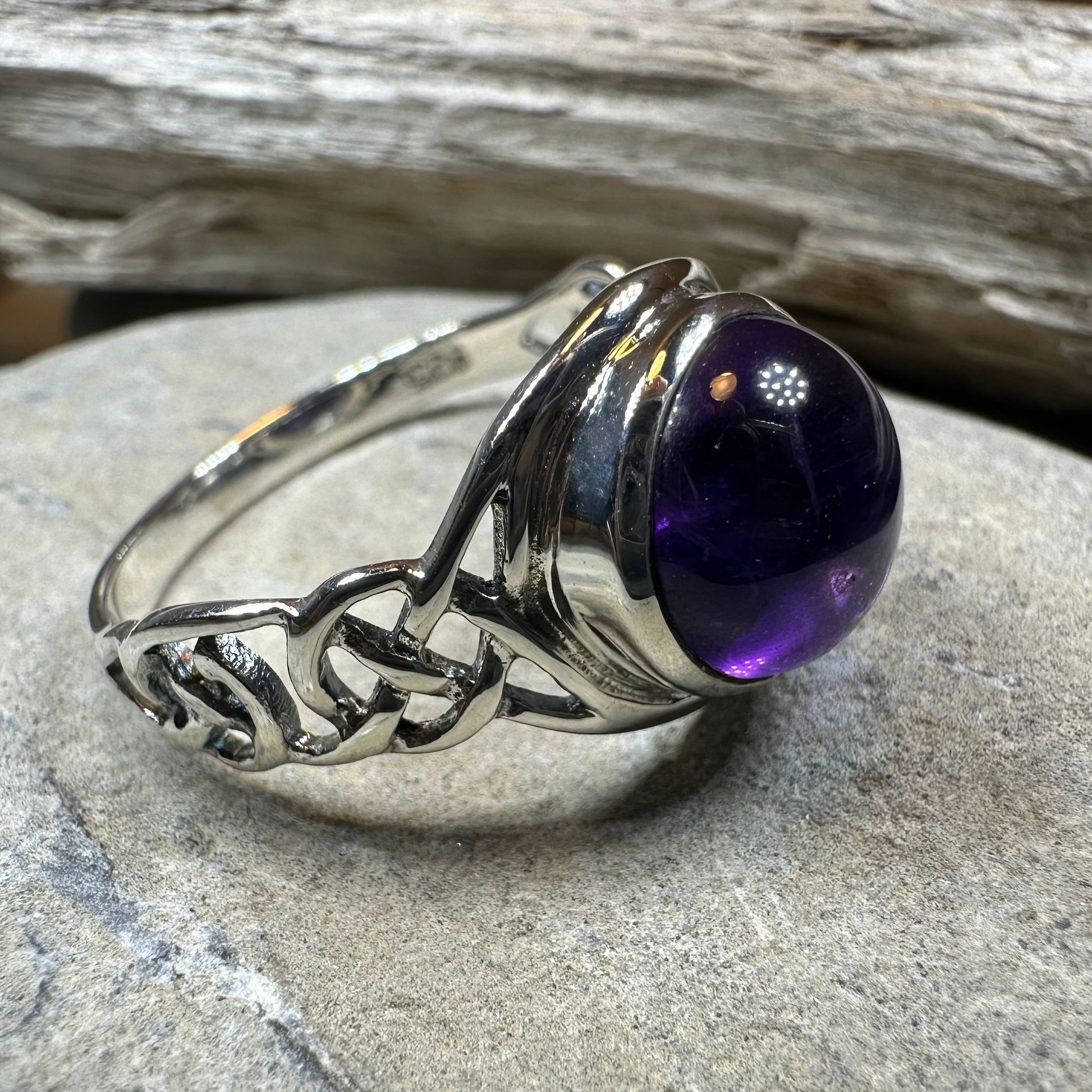 Faye Celtic Knot Amethyst Ring in Sterling Silver — view 7