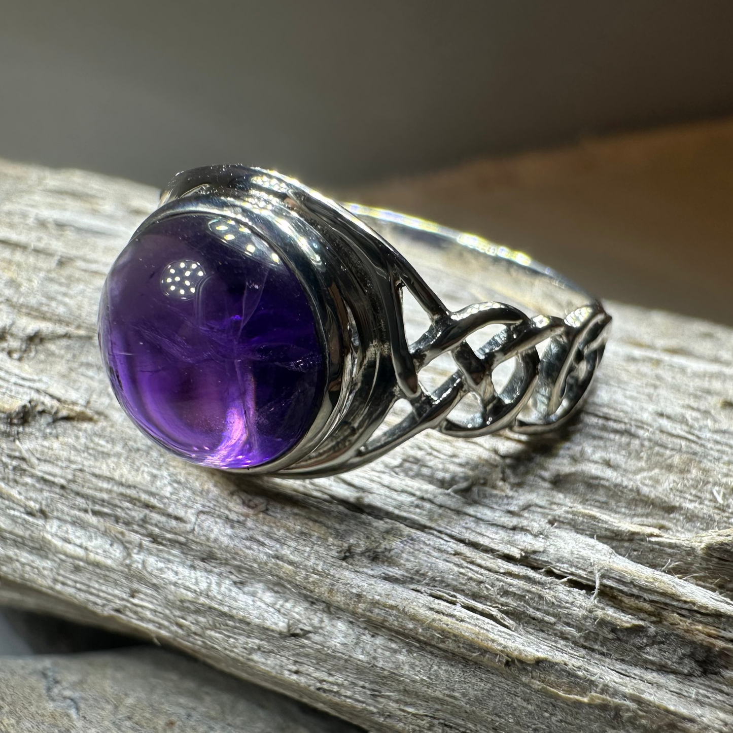 Faye Celtic Knot Amethyst Ring in Sterling Silver — view 6