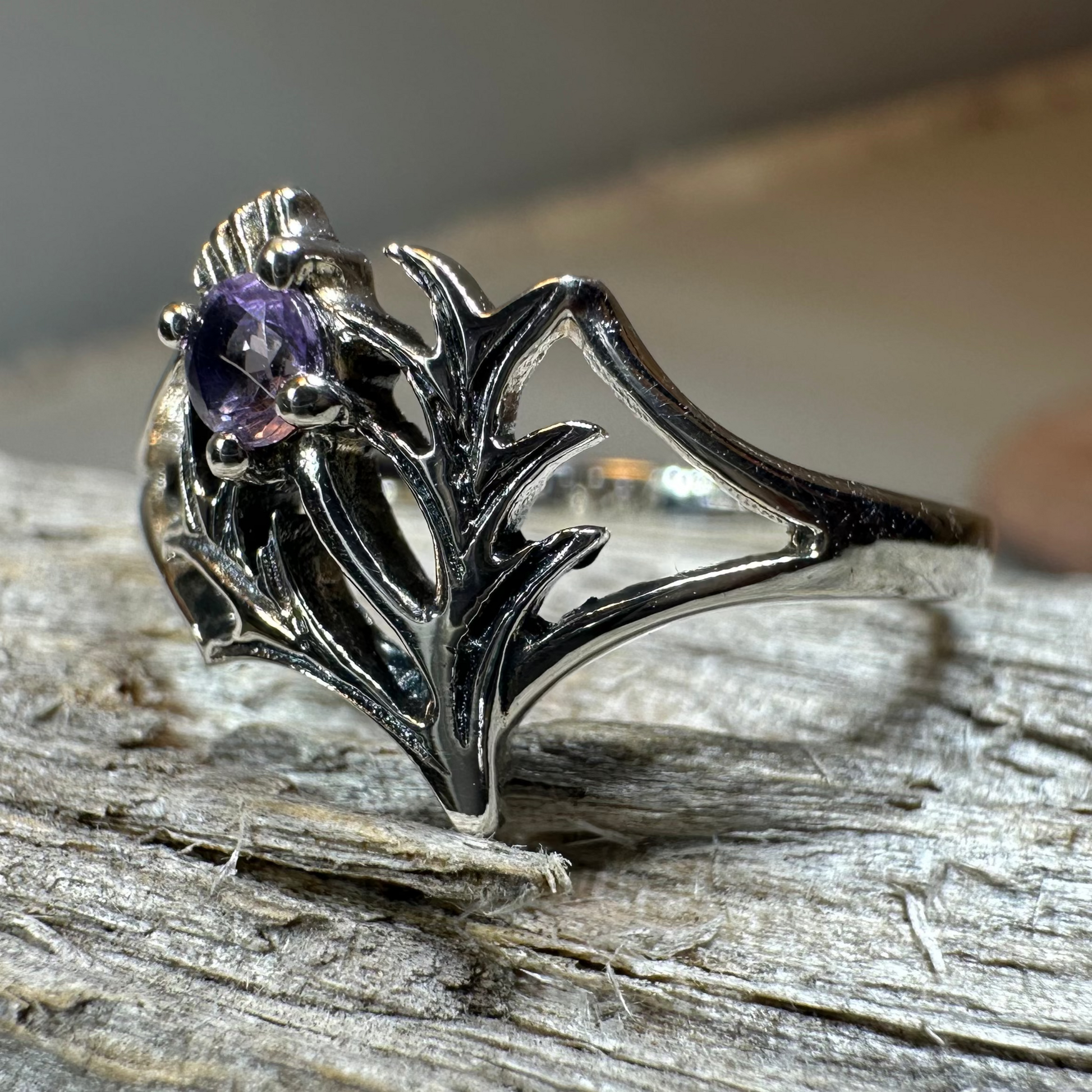 Abhainn Scottish Thistle Amethyst Ring — view 9