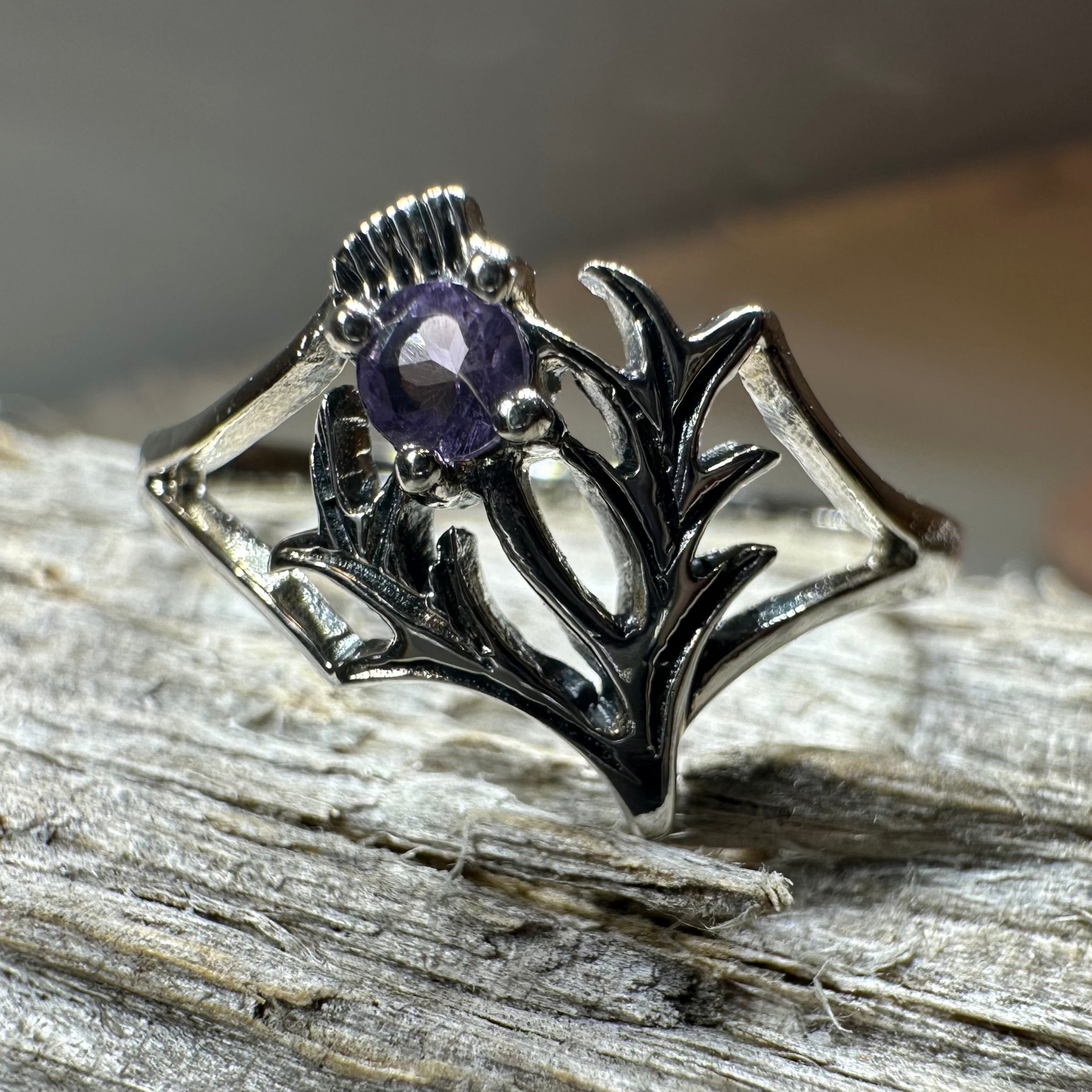 Abhainn Scottish Thistle Amethyst Ring — view 10