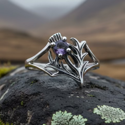 Abhainn Scottish Thistle Amethyst Ring