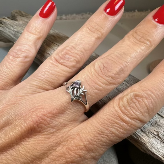 Abhainn Scottish Thistle Amethyst Ring — view 5