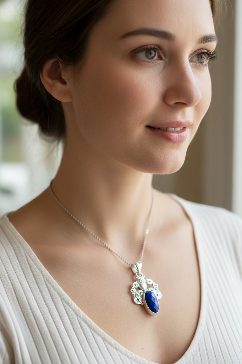 Mirra Owl Necklace in Sterling Silver — view 2
