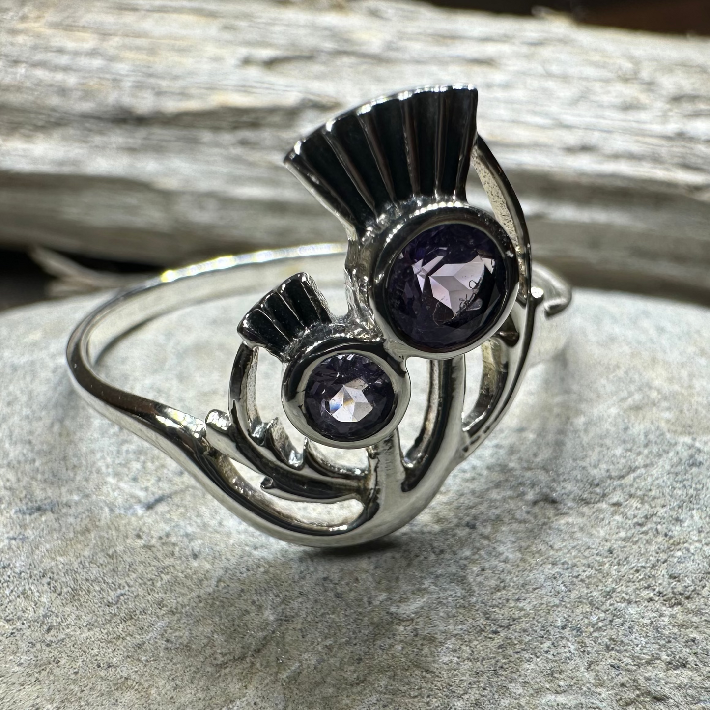 Adairia Scottish Thistle Amethyst Ring in Sterling Silver — view 7